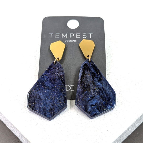 Geometric subtle sparkle resin earrings with geo gold post
