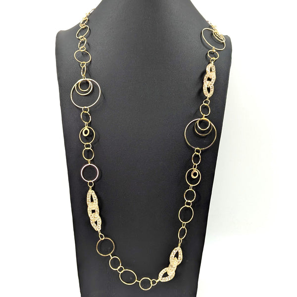 Long circle links necklace with encased crystal links section