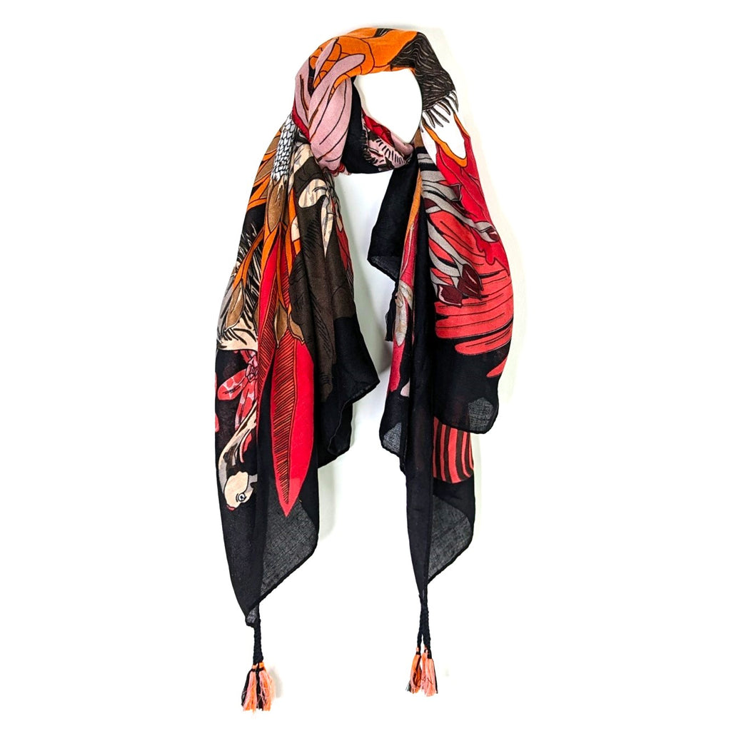 Bold flower print scarf with hidden animals – Tempest Designs