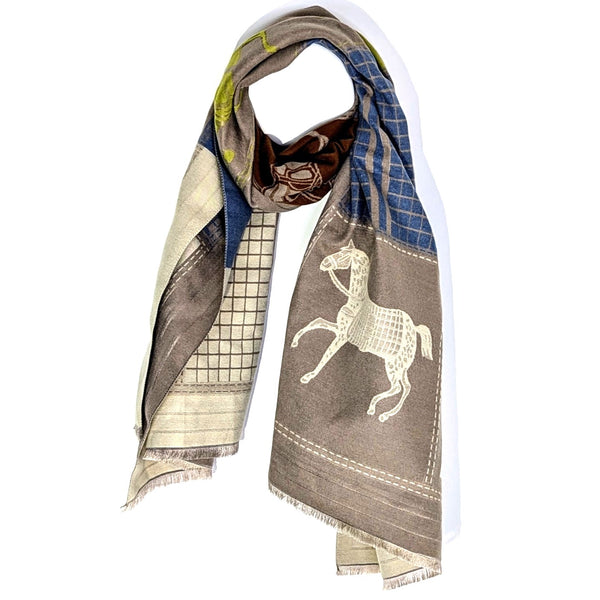 Distinctive 'Hermes' Horse Design Style Stylish Scarf with Frayed Edge