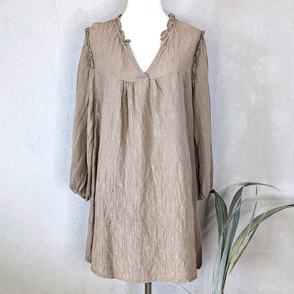 Long sleeve boho dress with subtle sheen