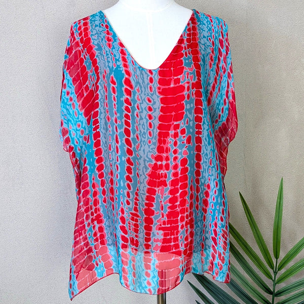 Stylish horizontal blurred lines digital print 100% silk boxy top (S-M)
