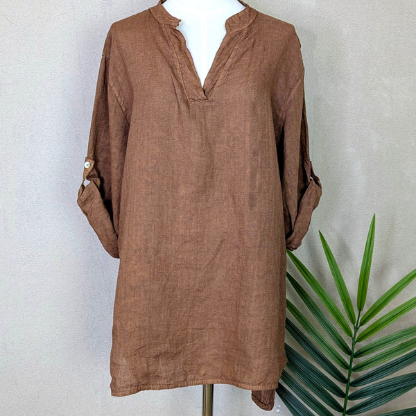 Classic linen tunic with stretchy side panels (M)