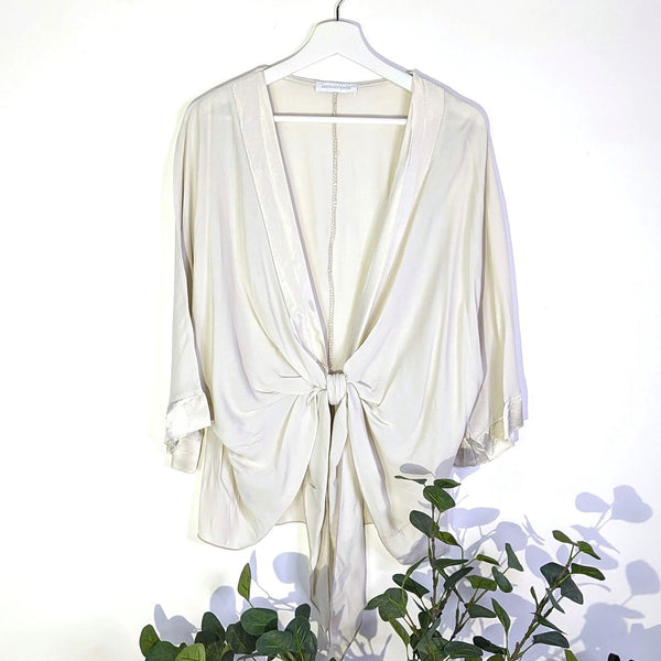 Tie front satin feel edge viscose cover up (L)