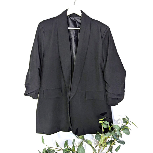Plain ruched sleeve blazer (XXL)