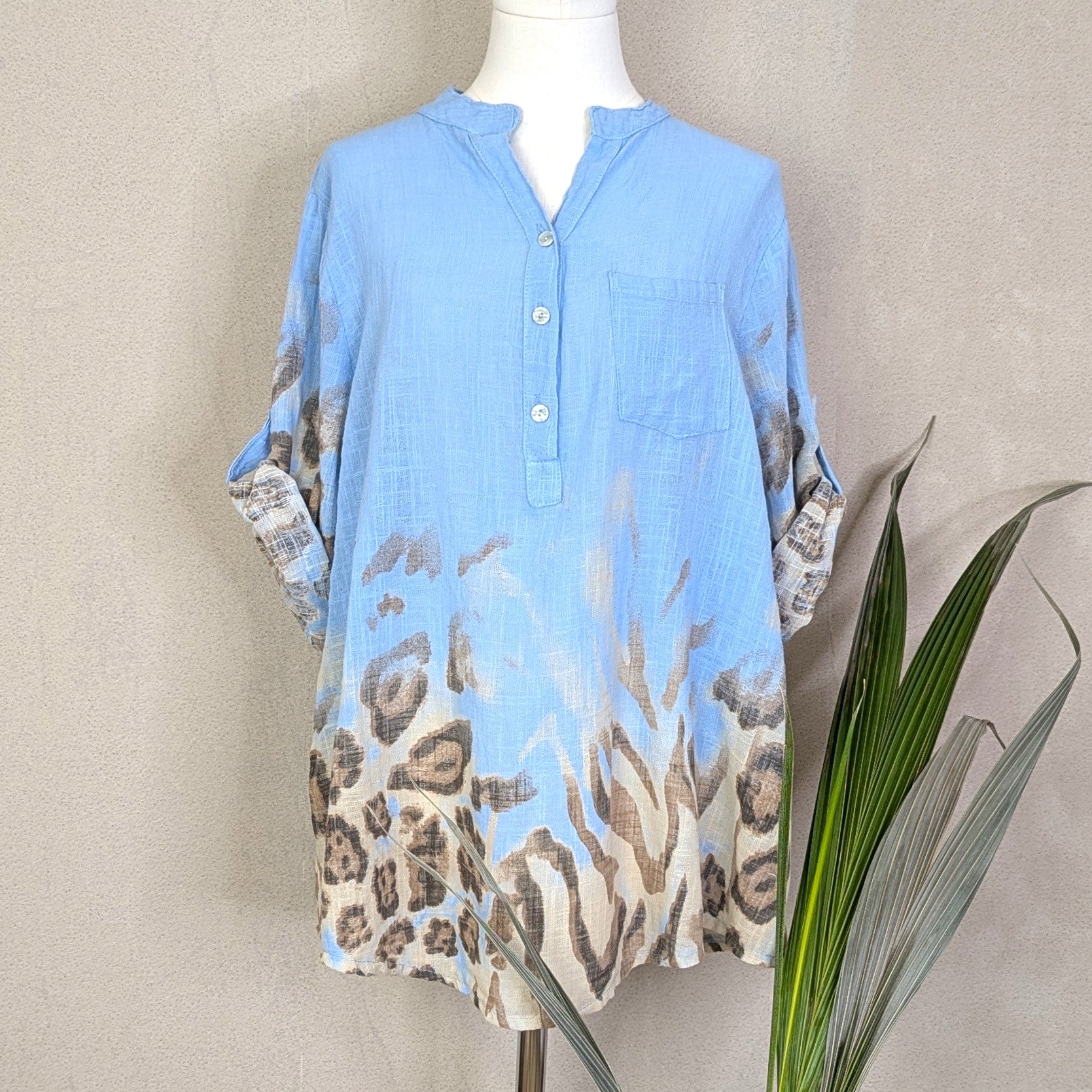 Foliage border half button down collarless shirt (M) – Tempest Designs