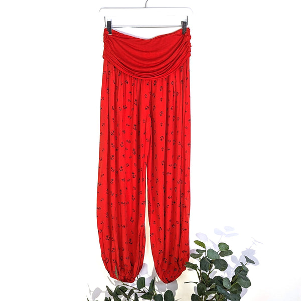 Viscose Aladdin style pants with cute mini anchor print and stretchy jersey waist band (M-L)