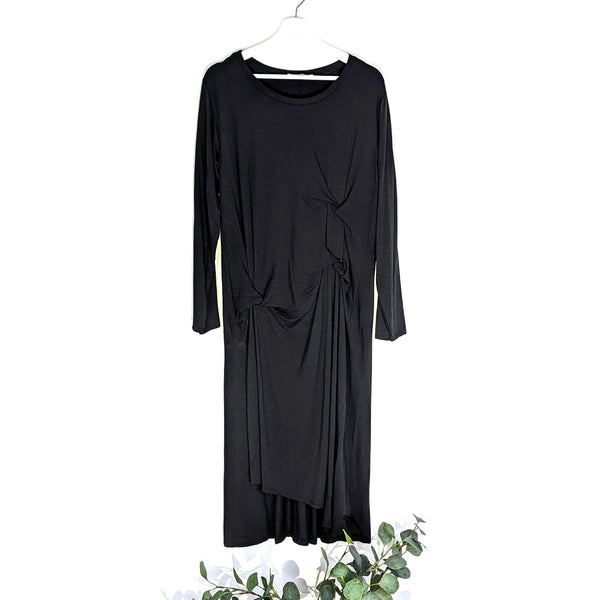 Long viscose dress with ruched elements