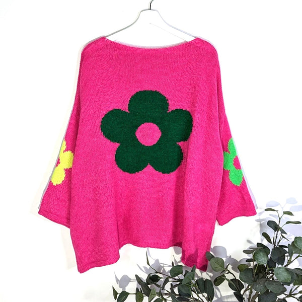 Polyamide mix bold flower jumper with flowers on elbow