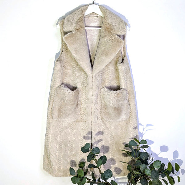 Luxury faux fur long gilet with pockets