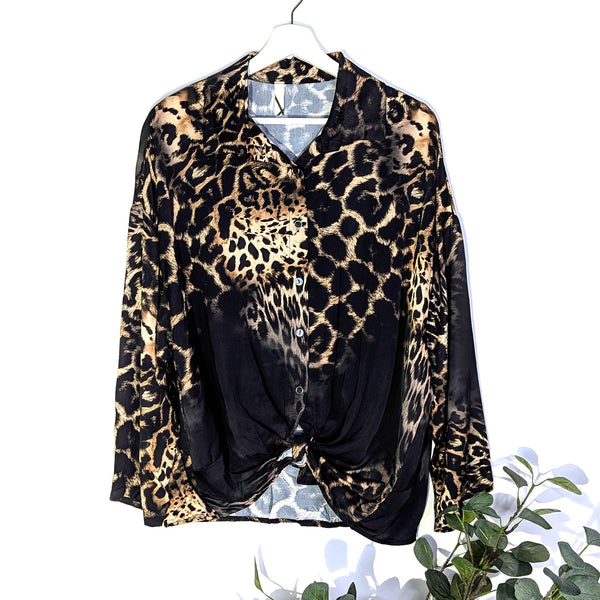 Viscose and rayon mix silk feel leopard shaded top (M)