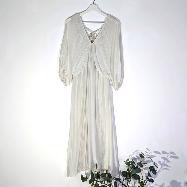 Draped effect V-neck and back with tie silk blend goddess dress