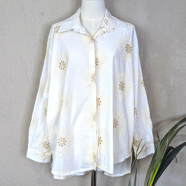 Cotton embroidery anglaise shirt with mandala style flower embroidery