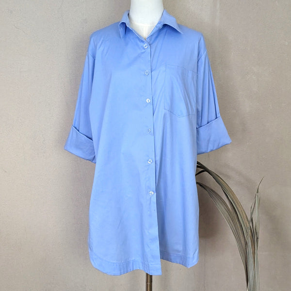 Long cotton button down shirt with side splits and pleat back (M-L)