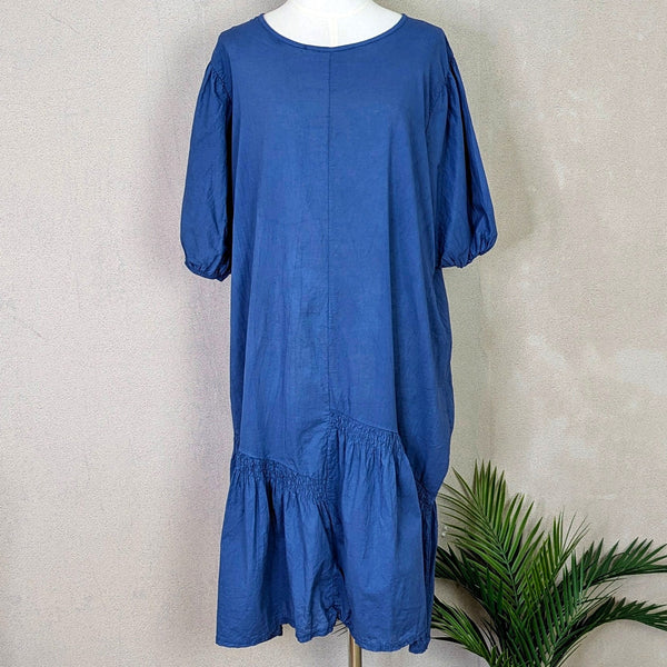 Cotton light weight summer dress with ruched frill hemline detail and elasticated sleeves (M-L)