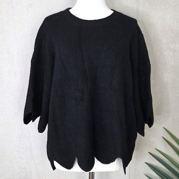 Scalloped edge viscose mix jumper with 3/4 sleeves