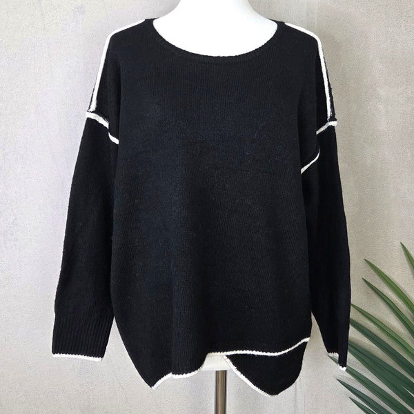 Viscose piped edge jumper with cross over bottom detail