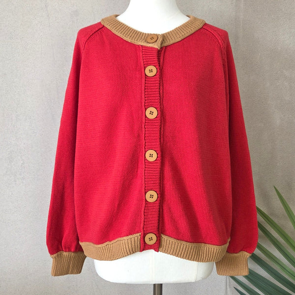 Viscose mix ribbed edged cardigan with block colour detail
