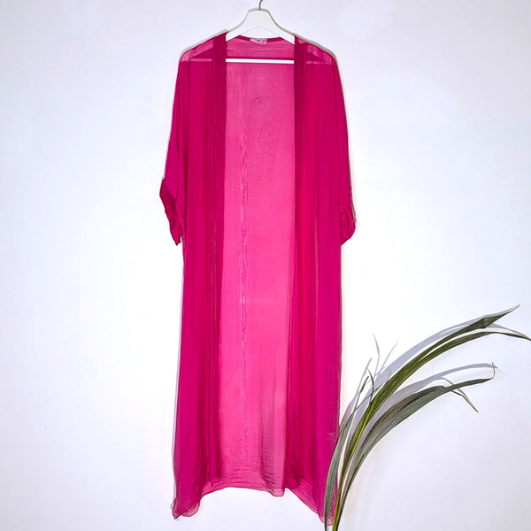Silk blend long cover up kimono