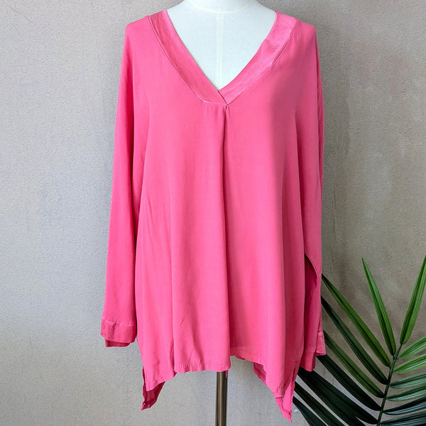 Tunic style satin edge detail long sleeve top (M-L)