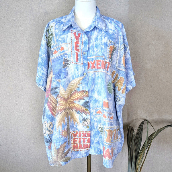 Cotton mix 'Bora Bora' roomy washed out tropical shirt (M-L)