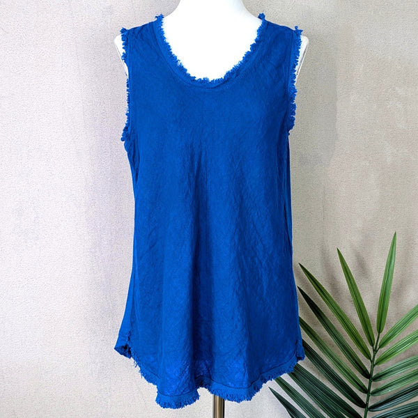 Jersey back linen front raw edge vest top (M)