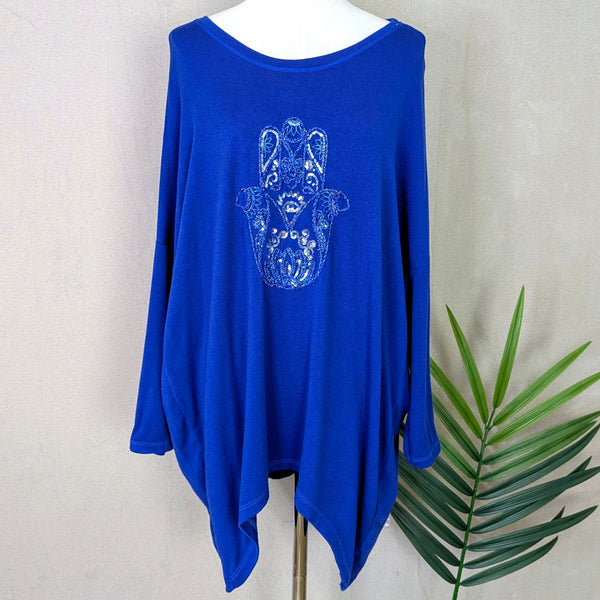 Rayon mix roomy & comfy top with hand of Hamsa embroidered motif (L-XL)