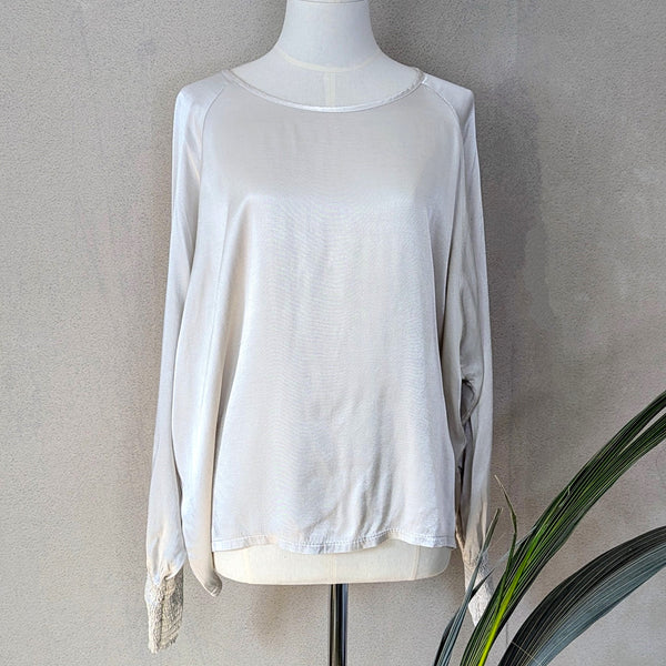 Viscose satin feel long sleeve top with wide elasticated cuff detail