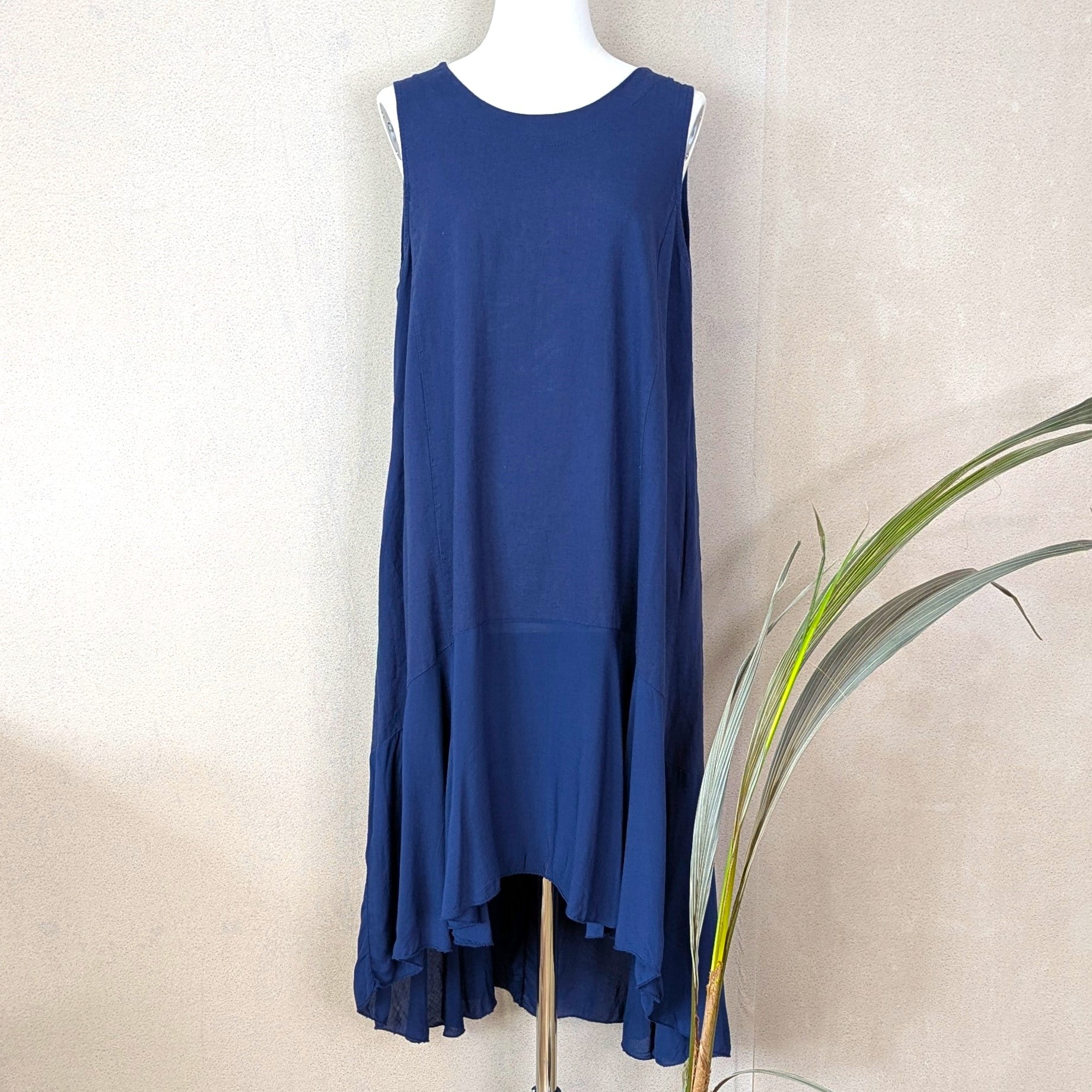 Linen hi-lo dress with lower viscose panel – Tempest Designs