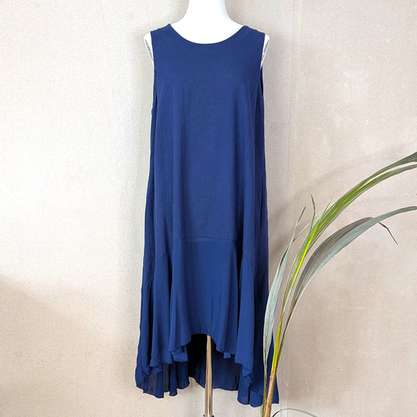 Linen hi-lo dress with lower viscose panel