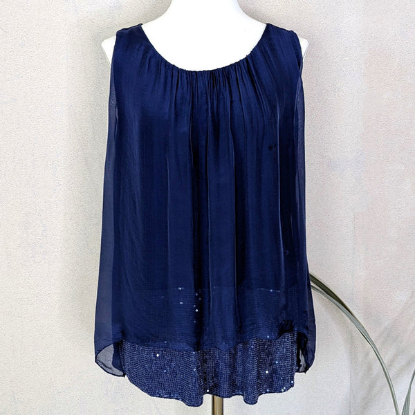 Silk blend sleeveless top with comfortable undergarment with double sequin panel (M)