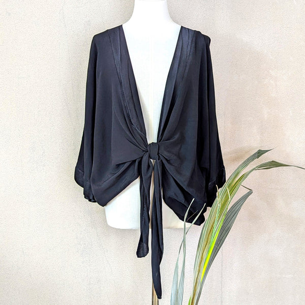 Tie front satin feel edge viscose cover up (M-L)
