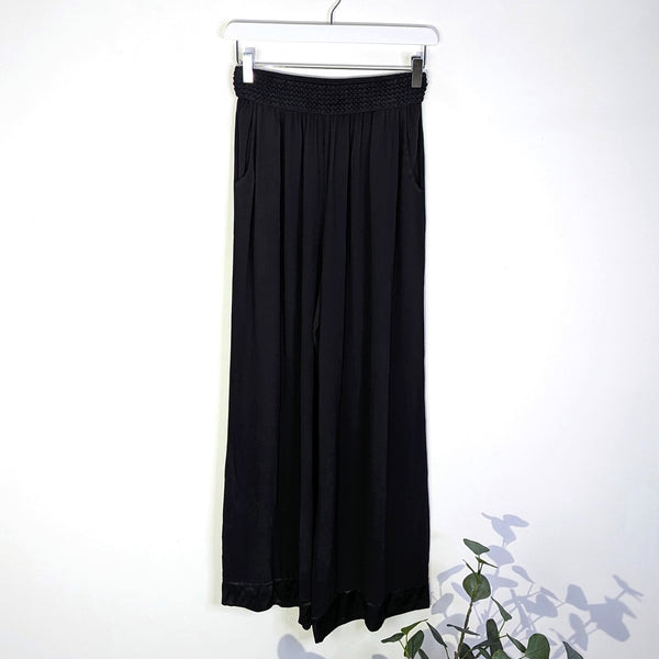 Straight leg elasticated waist viscose trousers with satin trim (S)