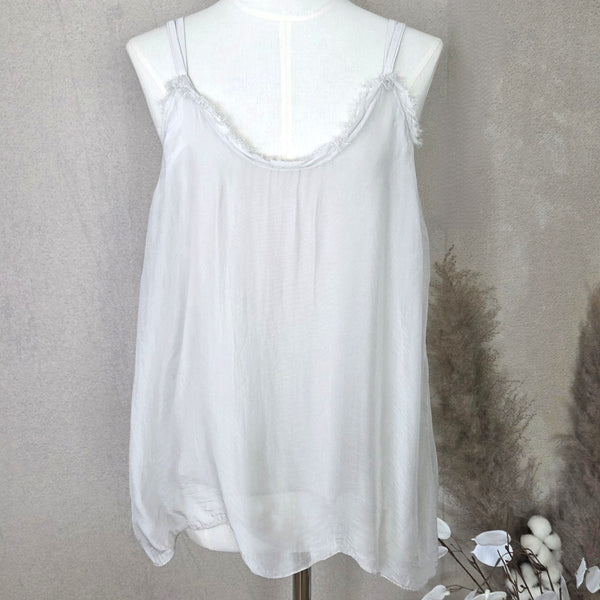 Silk blend strappy Cami top with frayed neckline (M)