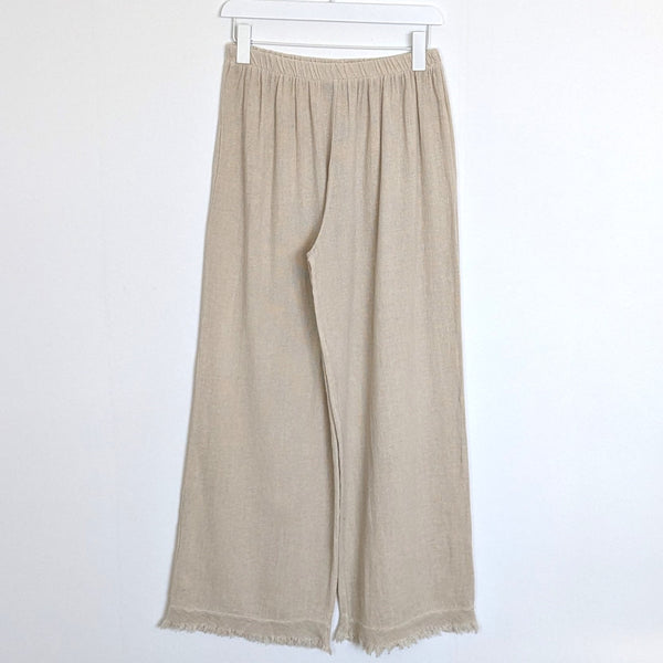 Cotton woven fabric straight leg trousers with raw edge (M-L)