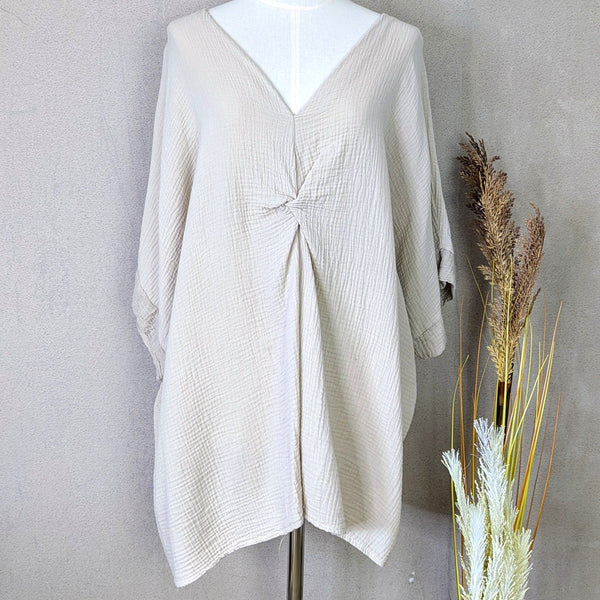 Roomy waffle cotton twist front top (L-XL)