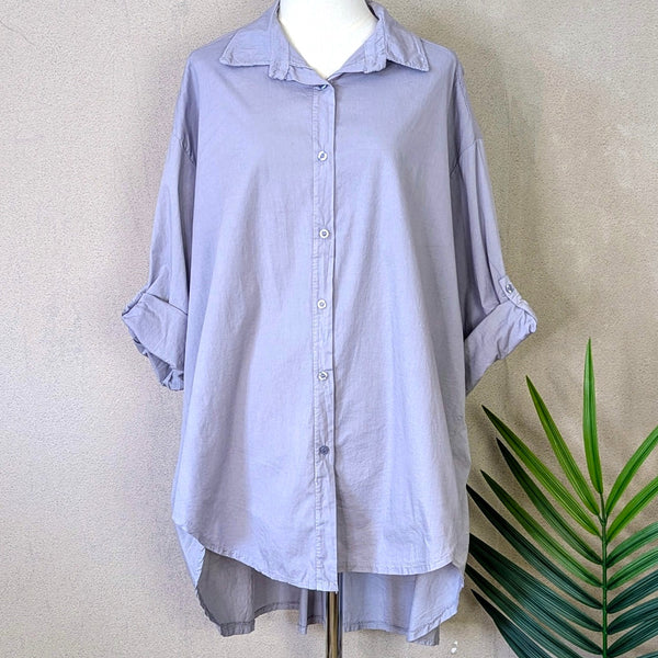 Roomy hi-lo cotton shirt (M-XL)