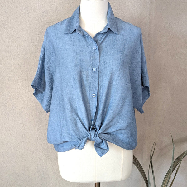 Viscose mix vintage effect fabric roomy short sleeve shirt
