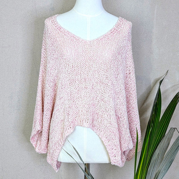 Cotton mix slouchy V-neck jumper with subtle metallic knit