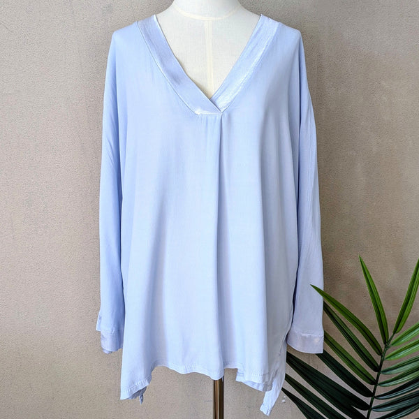 Tunic style satin edge detail long sleeve top (L-XL)