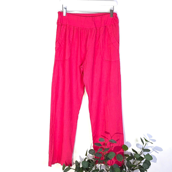 Linen cotton mix straight leg trousers with pockets (M-L)