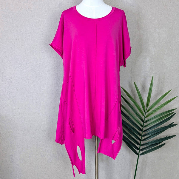 Roomy jersey top with fashionable holes and panel detail (L-XL)
