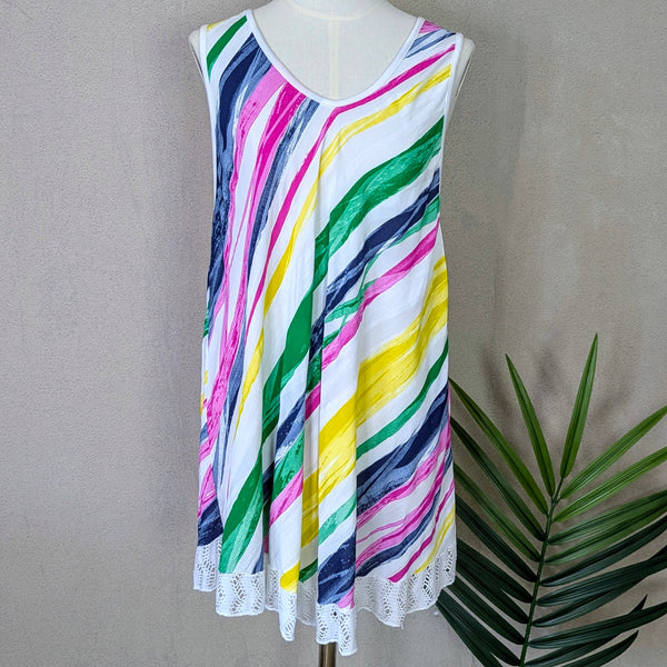 Diagonal random stripe print sleeveless cotton top (M-L)
