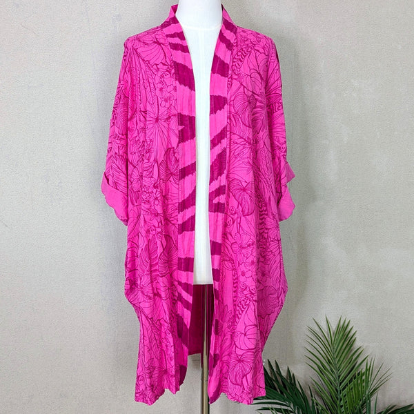 Animal fusion print linen cotton mix 3/4 length kimono with pockets (M-XXL)