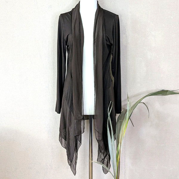 Silk blend waterfall lapel overtop