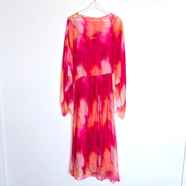 Dual colour fusion print silk blend dress with loose cover uo goddess top and comfy attached under vest