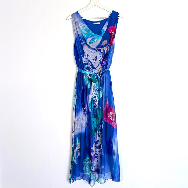 Silk blend dress with dreamy flower print and draped neckline