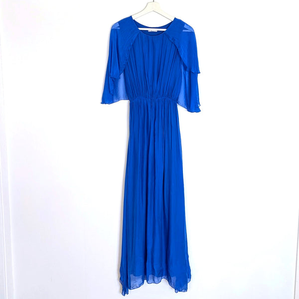 Silk blend dress with dreamy flower print and draped neckline