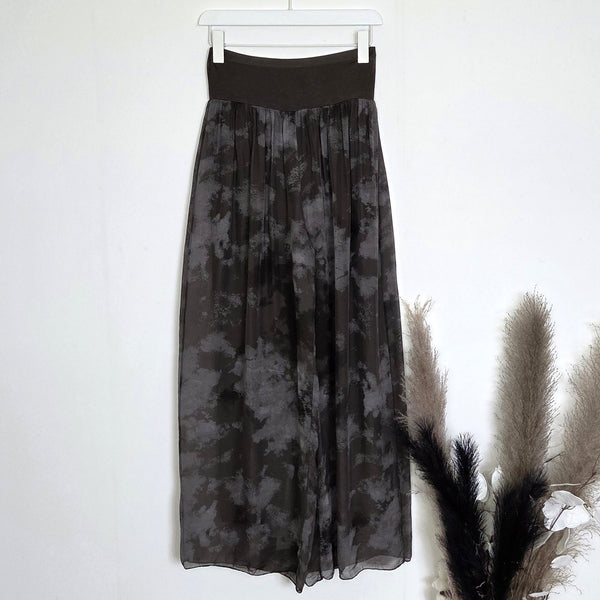 Silk blend straight leg pants with shaded digital print and wide stretchy jersey waistband (M-L)