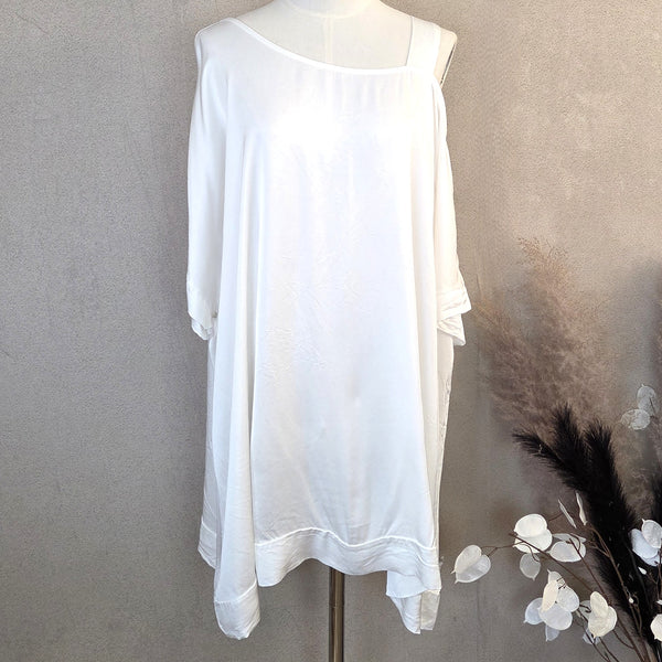 Relaxed satin feel off the shoulder style top (L-XL)